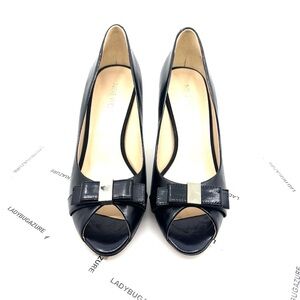Nine West Black Peep Toe Heels with Bow Accent
